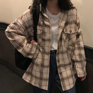 Plaid Single-breasted Coat Almond - One Size