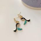 Half-face Drop Earring 1 Pair - 925 Silver - Gold & Black & Green - One Size