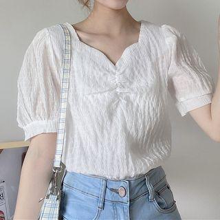 Puff Sleeve Crinkled Chiffon Blouse White - One Size