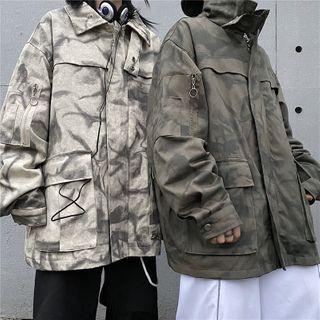Front Pocket Tie-dyed Zip Jacket