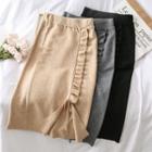Ruffled-trim Drawstring Knit Midi Skirt