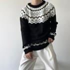 Round Neck Jacquard Sweater Black & White - One Size