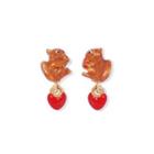 Fashion Cute Plated Gold Enamel Squirrel Heart Earrings Golden - One Size