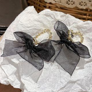 Rhinestone Mesh Bow Dangle Earring 1 Pair - Black - One Size