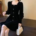 Long-sleeve Button-up Velvet Mini A-line Skirt