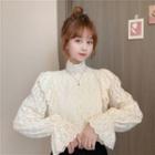 Bell-sleeve Mock-neck Lace Top As Shown In Figure - One Size