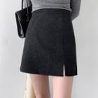 Slit Corduroy A-line Miniskirt