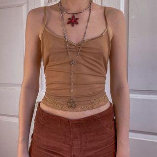 Lace-trim Mesh Crop Camisole Top