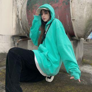 Plain Zipped Hoodie Bluish Green - One Size