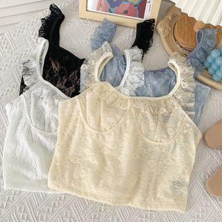 Ruffled-trim Lace Crop Tank Top