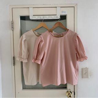 Short-sleeve Plain Drawstring Back Blouse