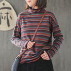 Patterned Turtleneck Knit Top