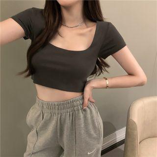 Short-sleeve Cropped T-shirt Gray - One Size