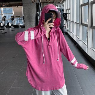 Long-sleeve Striped Hooded Sports T-shirt