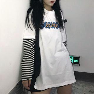 Striped Panel Mock Two Piece Print Top