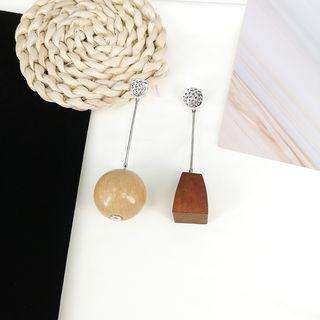 Asymmetric Wooden Drop Earring / Clip-on Earring