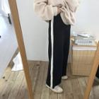 Contrast-trim Knit Wide-leg Pants Black - One Size