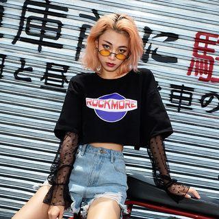 Mesh Panel Long-sleeve Crop Top
