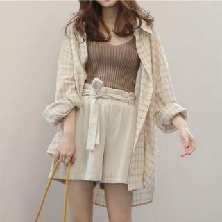Plain Wide Leg Shorts Almond - One Size