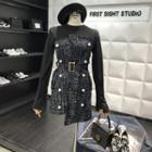 Strapless Tie-waist Asymmetric Hem Tweed Dress