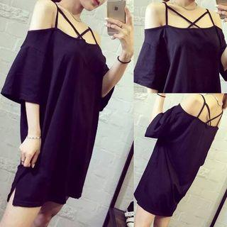 Strappy Off-shoulder T-shirt Dress