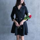 3/4-sleeve Double-breasted A-line Blazer Dress