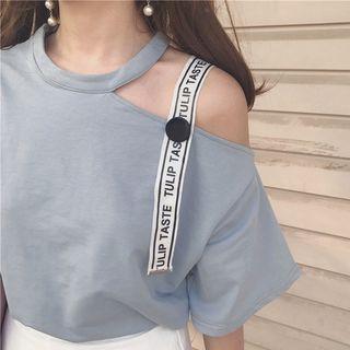 Strap Open Shoulder Short-sleeve T-shirt