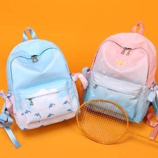 Crown Embroidered Galaxy Print Nylon Backpack