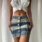 Two-tone Cutout Denim Mini Skirt