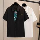 Short Sleeve Necktie Button-up Shirt
