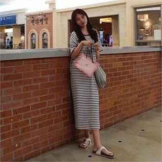 Open-back Stripe Maxi T-shirt Dress