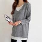 Inset Round-neck T-shirt Dip-back Knit Top