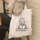 Cartoon Print Canvas Tote Bag Woman - White - One Size