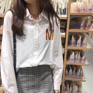 Letter Embroidered Oversize Shirt White - One Size