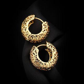Cutout Alloy Hoop Earring 1 Pair - Hoop Earring - Cutout - Gold - One Size