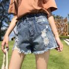 Distressed Denim High-waist Shorts