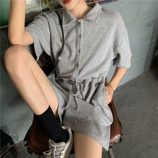 Drawstring Waist Short Sleeve Buttoned Playsuit