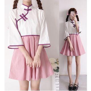 3/4-sleeve Mandarin Collar A-line Dress