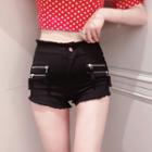 Zipper Detail Denim Hot Pants