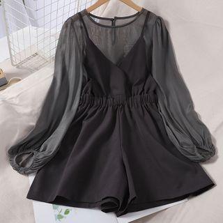 Set: Long-sleeve Top + Suspender Shorts