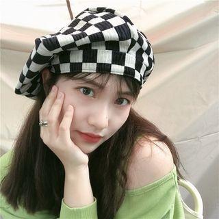 Checker Print Beret Checkerboard - Black & White - One Size