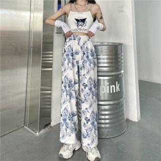 Floral Print High-waist Wide-leg Pants