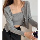 Plain Cropped Knit Cardigan / Camisole Top