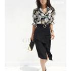 Puff-sleeve Sheer Floral Blouse Black - One Size