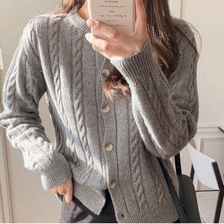 Long-sleeve Buttoned Cable Knit Top / Midi A-line Skirt