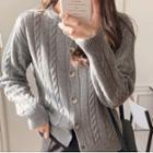 Long-sleeve Buttoned Cable Knit Top / Midi A-line Skirt