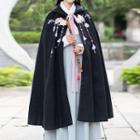 Floral Embroidered Hooded Robe Jacket