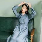 Plain Long Sleeve Tie-waist Dress