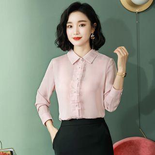 Mesh Ruffled Shirt / High-waist Pencil Skirt / Set