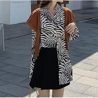 Zebra Print Shirt / Mini A-line Skirt / Set